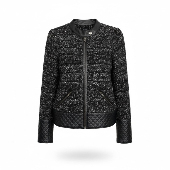 Club Monaco Jackets & Blazers - Club Monaco Black & White Zip Up Jacket w Pockets Wool Blend w Vegan Leather